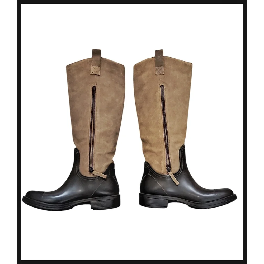 Pajar Tall Winter Rain Boots Zippered Tan Suede Brown Rubber Made in Romania 39